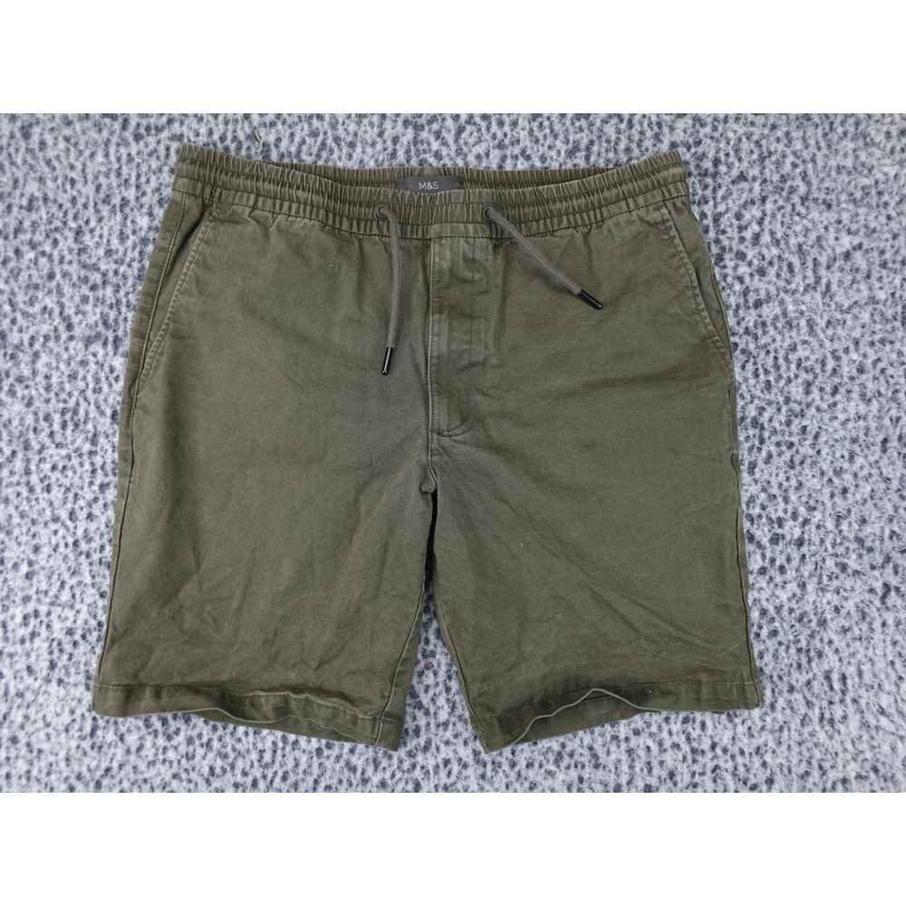M&S Chino Shorts Mens 34 Khaki Green Elastic Drawstring T17 5583M/04563